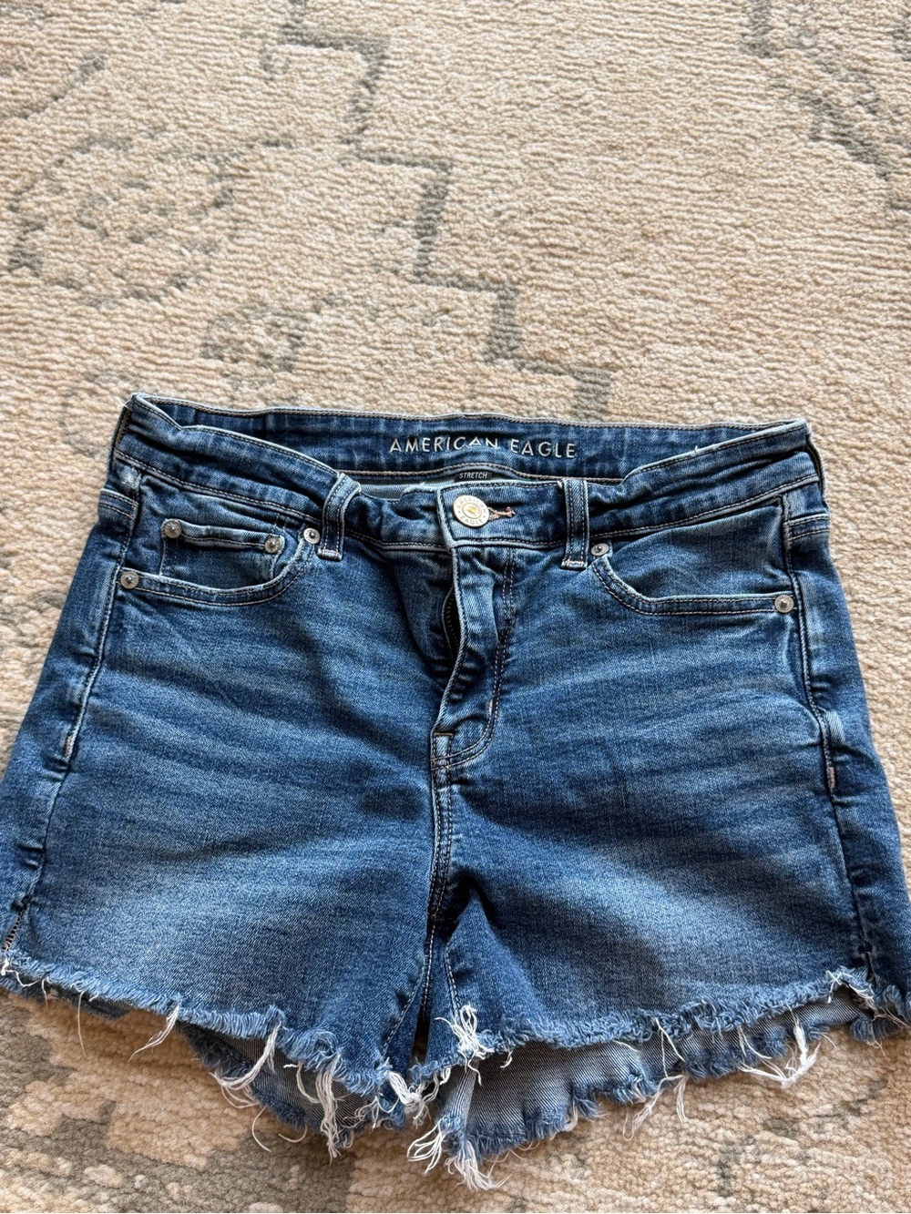 American Eagle Outfitters Women's Blue Midi Stretch Denim Cutoff Shorts